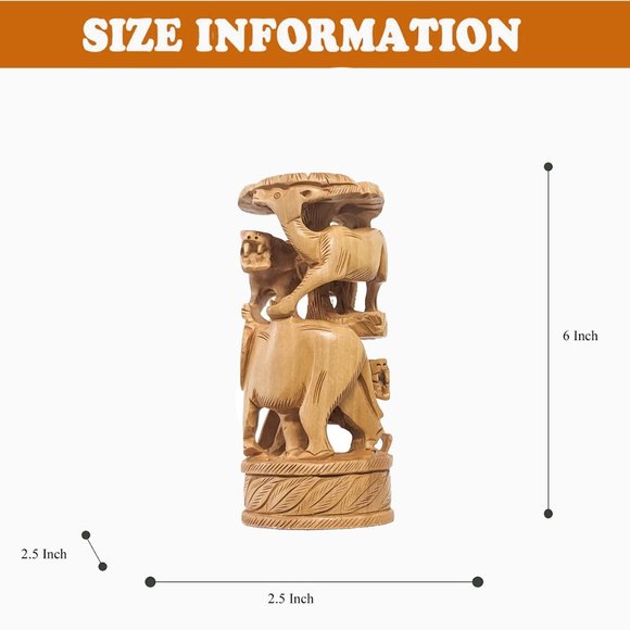 Handcrafted Wooden Animal Mix Statue (6 inch) - Picture 7 of 7